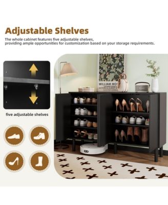 Modern Fluted Door Storage Cabinet with Adjustable Shelves