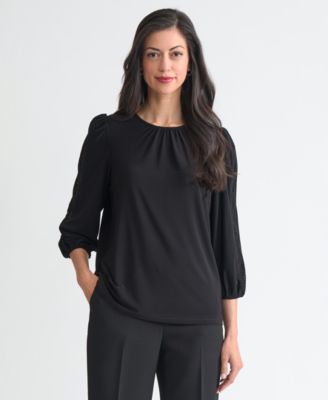 Women's Crewneck 3/4-Lace-Trim-Sleeve Top, Regular & Petite
