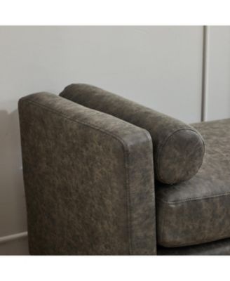 Upholstered Bench/Daybed with Wood Legs & Bolsters - Gray PU