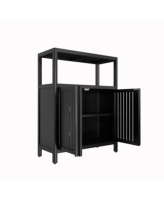 Black Bamboo Storage Cabinet with Shelves