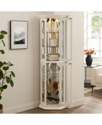 Lighted Corner Curio Cabinet - Glass Display, Adjustable Shelves - WHITE