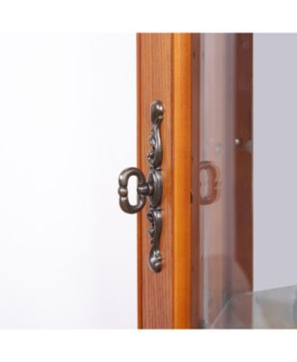 Lighted Oak Curio Cabinet with Tempered Glass Doors & Shelves