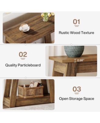 Wood End Table, Small Side Table with 2 Storage Shelves, Rustic Accent Narrow Nightstand for Living Room, Bedroom (1)