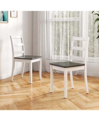 Set of 4 Dining Chairs Ladder Back Armless Side Chair w/ Solid Rubber Wood Legs