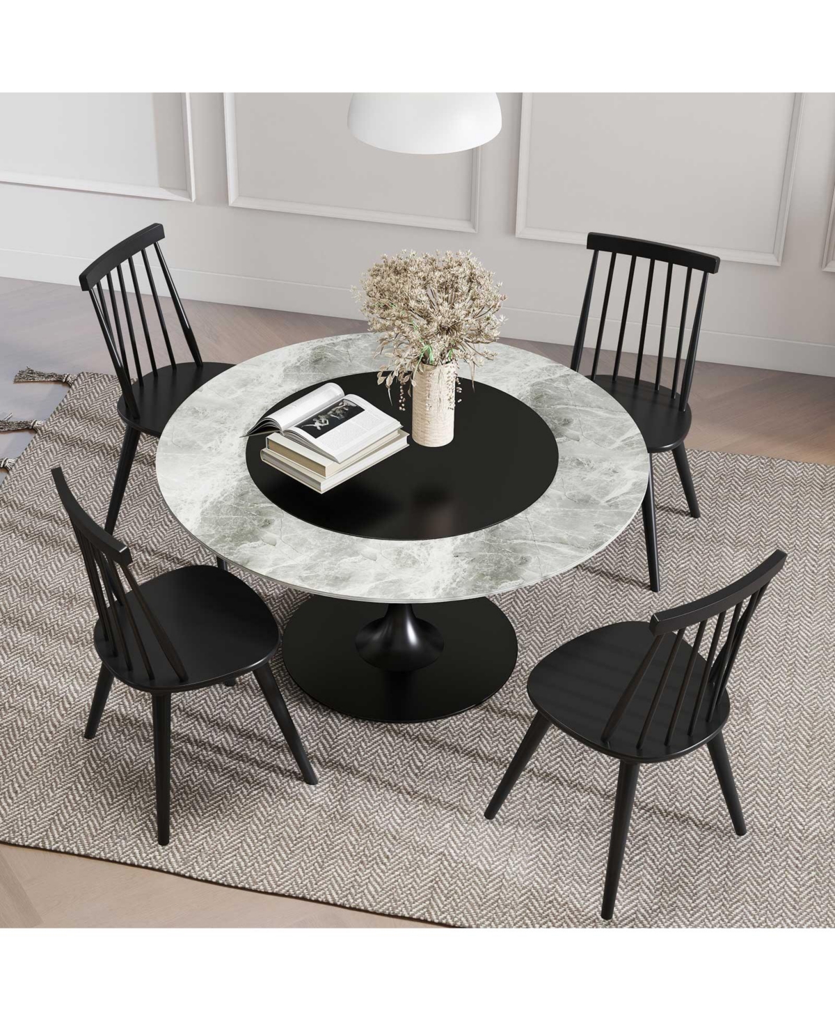 Gymax Windsor Dining Chairs Set of 4 w/Rubber Wood Frame High Spindle Back for Home