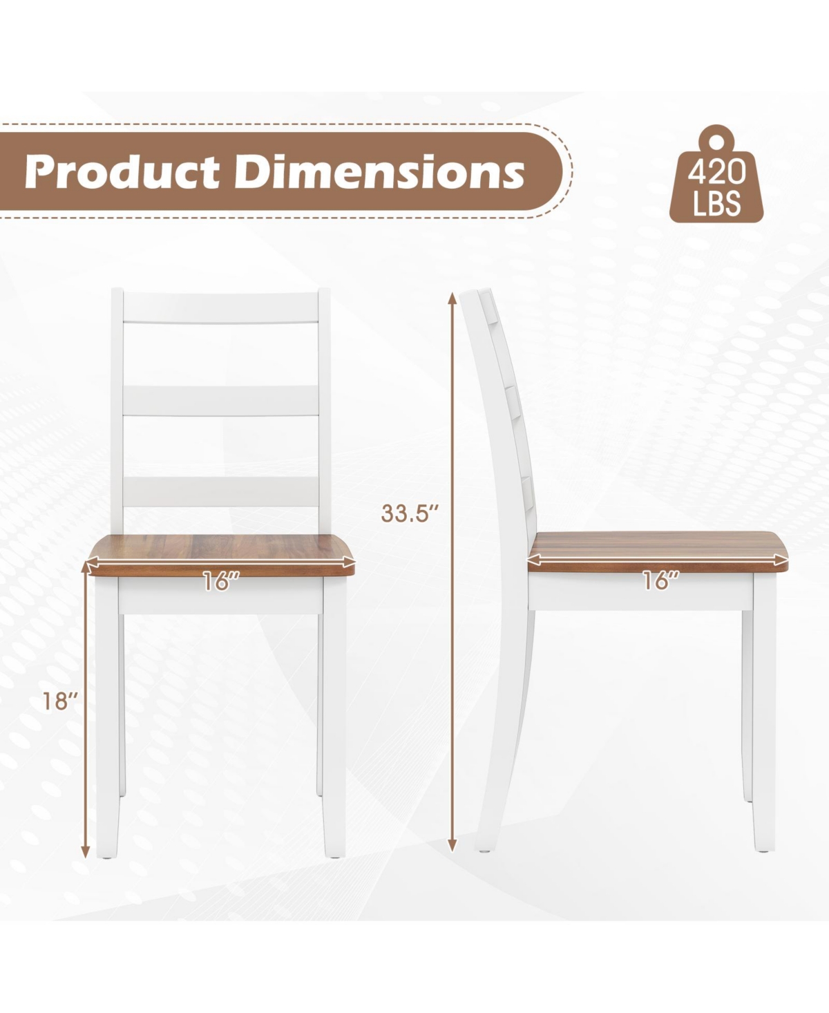 Gymax Set of 4 Dining Chairs Ladder Back Armless Side Chair w/ Solid Rubber Wood Legs
