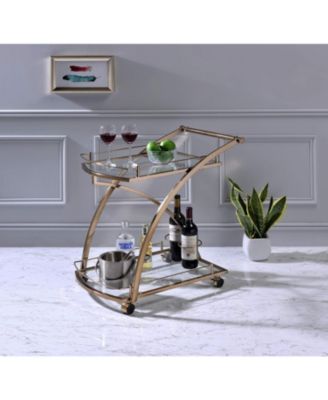 Gold Rolling Bar Cart with Glass Shelves & Wine Rack