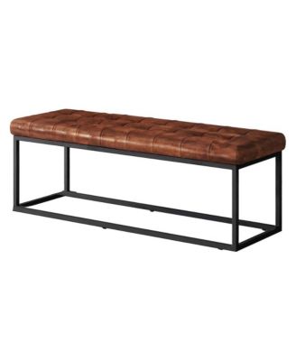 Global Archive 50" Genuine Distressed Leather Mid-Century Modern Ottoman Bench