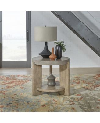Affinity Round End Table for Living Room - Dusty Taupe Faux Concrete Tops