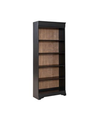 Meritage 72 Inch Bookcase for Home Office - Aged Charcoal w/ Rub Thru & Caramel