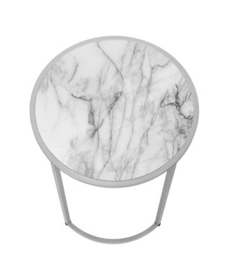 Accent Table, Side, Round, End, Nightstand, Lamp, Living Room, Bedroom, White Marble Look Laminate, Grey Metal, Contemporary, Modern