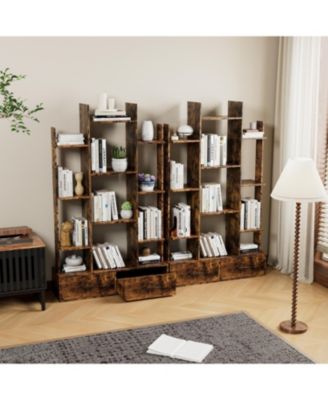 Industrial Bookshelf with 2 Drawers & 12 Shelves