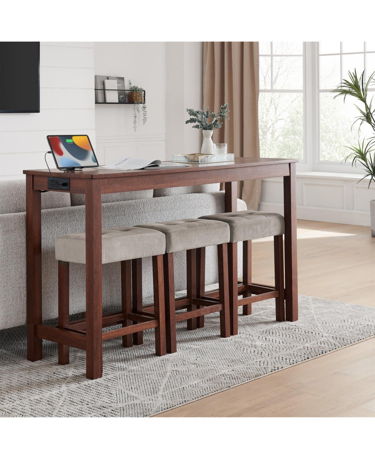 Streamdale Furniture 59" Bar Table Set w/ Power Outlet & 3 Stools