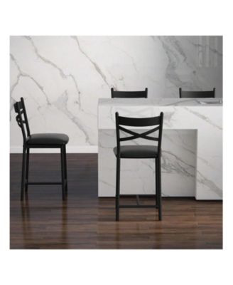 Bar Stools Set Of 4, PU Upholstered Bar Chairs, Kitchen Island Chairs With X-Shaped Backrest And Metal Footrest Chairs For Dining Room