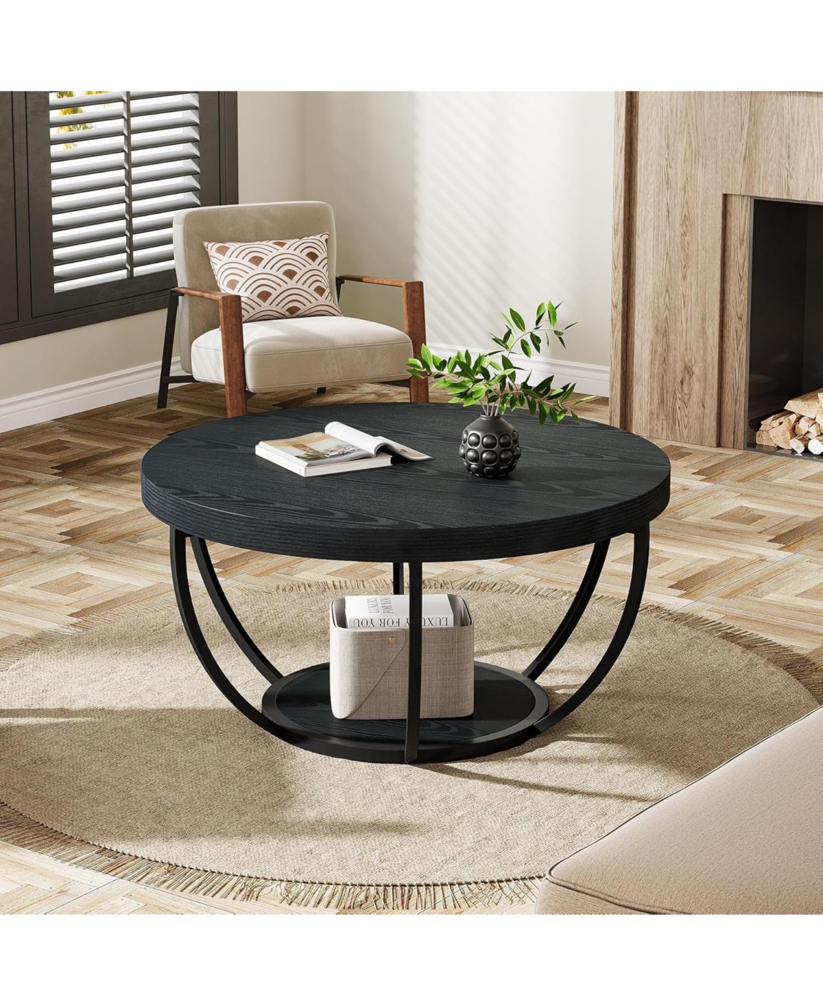 Tribesigns Round Coffee Table, Industrial 2-Tier Circle Modern 31.7" Wooden Accent Center Table for Living Room, Home Office