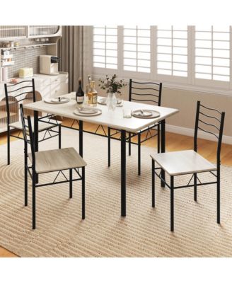 5 Piece Dining Table Set 29.5" with 4 Chairs Wood Metal Kitchen Breakfast Furniture