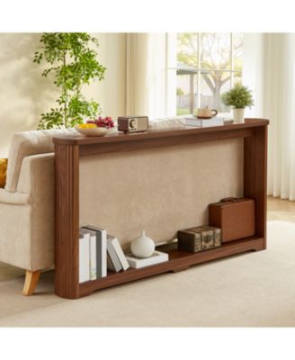 70" Walnut Console Table - Narrow Sofa/Entryway Table with Corrugated Texture