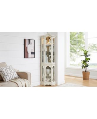 Lighted Corner Curio Cabinet - Tempered Glass - White