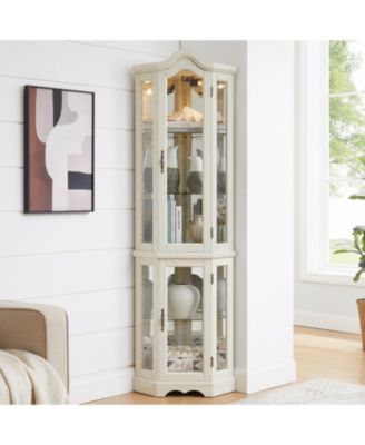 Lighted Corner Curio Cabinet - Tempered Glass - White