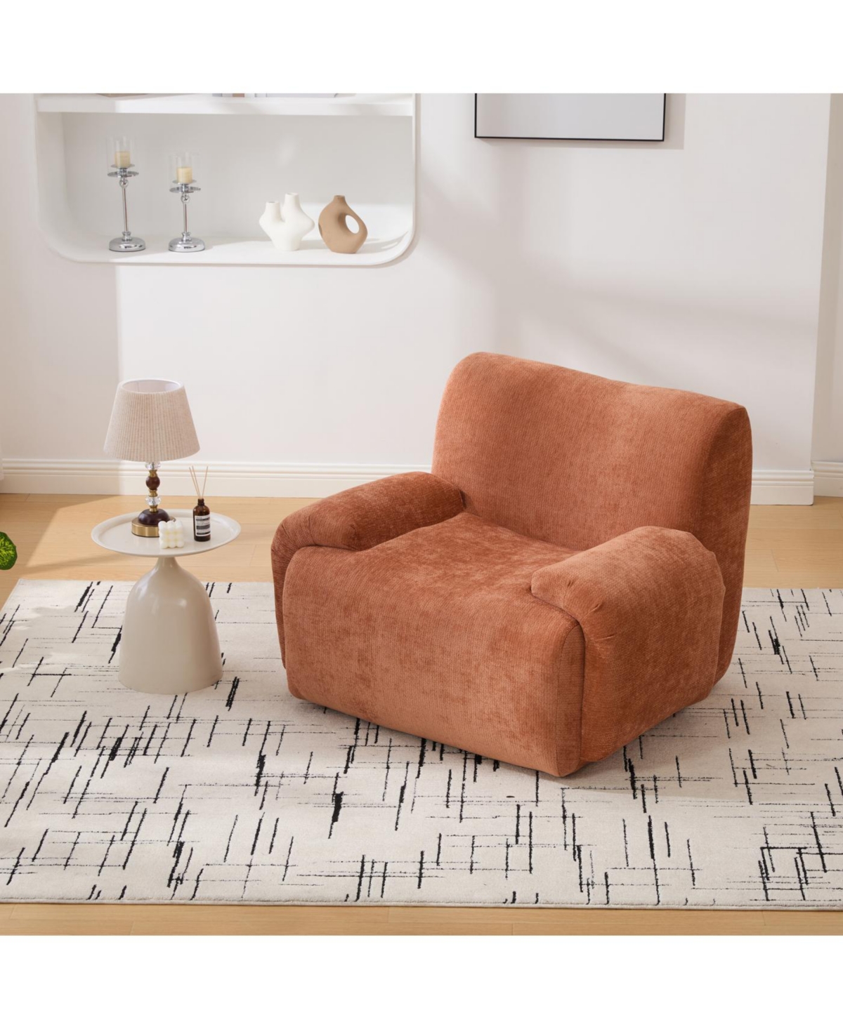 Streamdale Furniture Orange Chenille Oversized Accent Reading Lounge Chair with Deep Seats