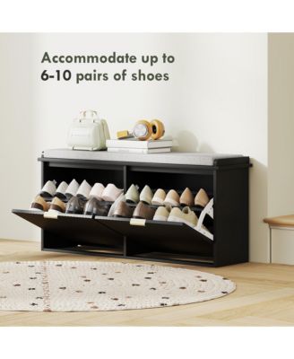 Entryway Shoe Bench with Cushion and Storage