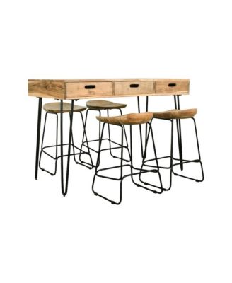 Rollins 52" Solid Acacia Dining Set with Four Backless Barstools