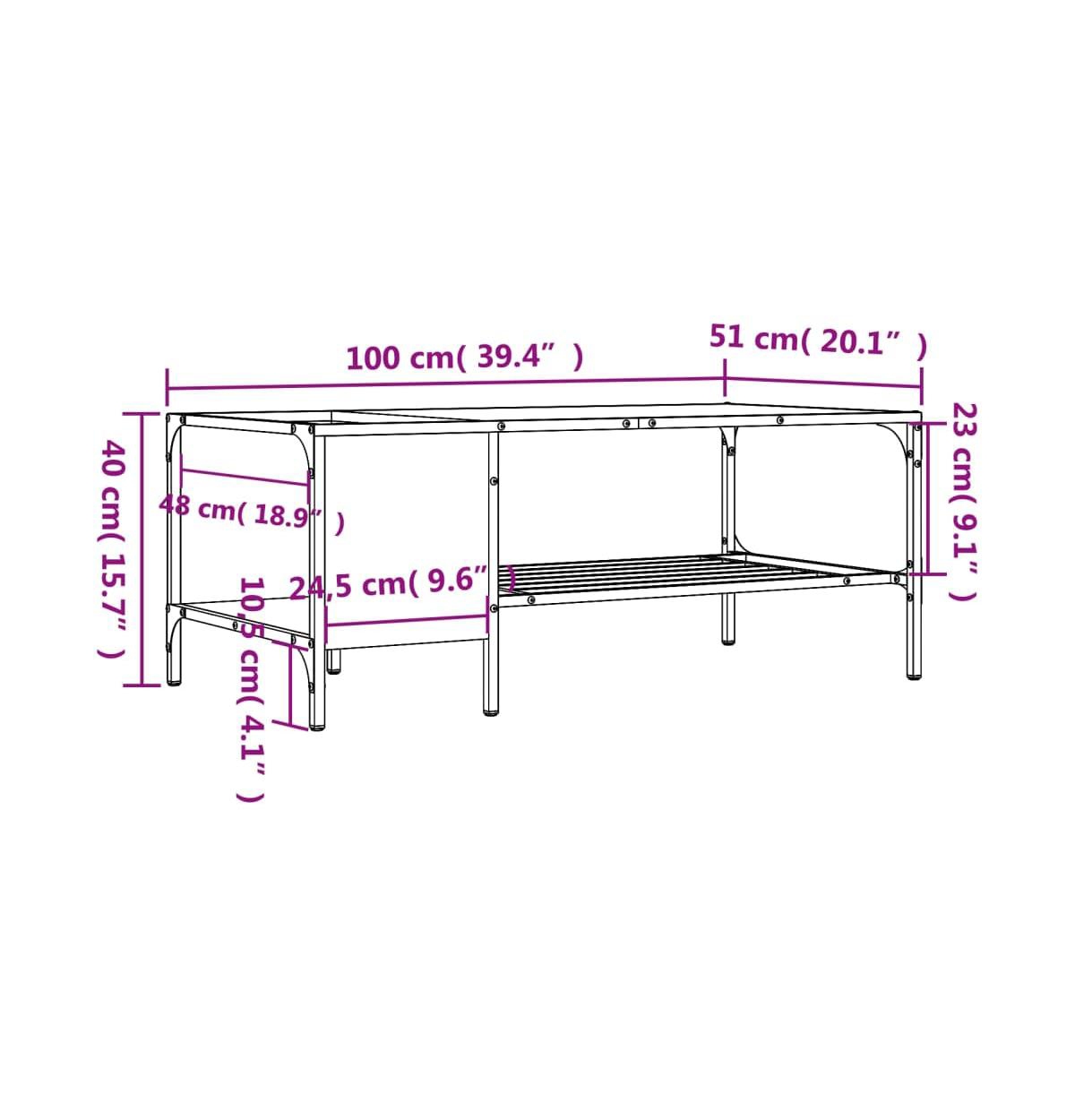 vidaXL Coffee Table Brown Oak and Black Engineered Wood and Metal Medium
