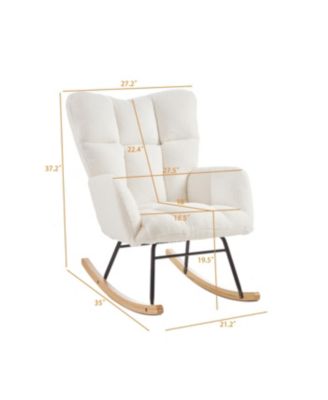 Streamdale Glider Chair for Living Room Tufted Teddy Fabric Rocking Chair Ivory White