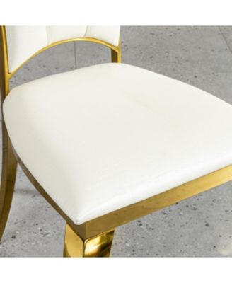 Streamdale Dining chair stainless steel legs with white PU leather set of 2pcs