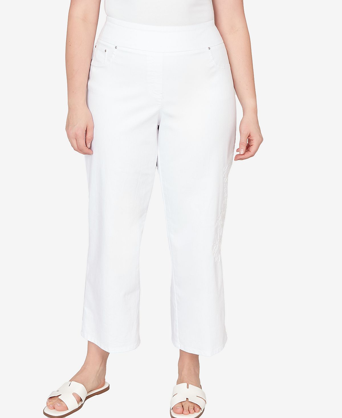 Ruby Rd. Plus Size Embroidered Stovepipe Pull On Jeans view 1 — MAYCSS fashion products