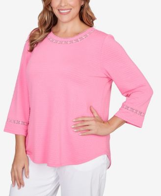 Plus Size Solid Clip Dot Lace Trim Knit Top