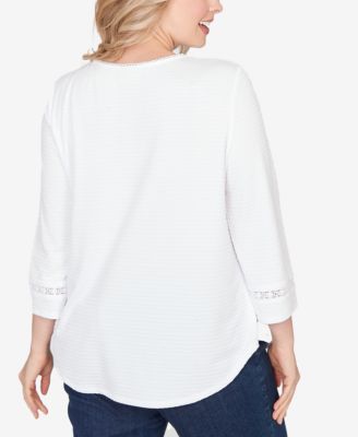 Plus Size Solid Clip Dot Lace Trim Knit Top