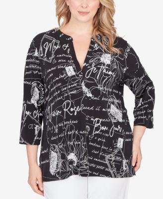 Plus Size Parisian Print Embellished Knit Top