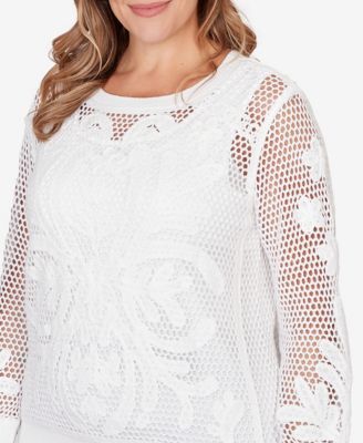 Plus Size Crochet Lined Pullover Sweater