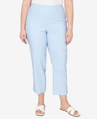 Plus Size Lace Trim Pull On Silky Tech Ankle Pants