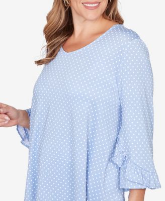 Plus Size V-Neck Polka Dot Puff Print Knit Top