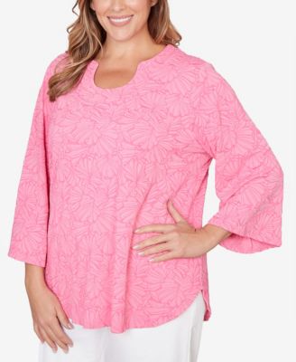 Plus Size Horseshoe Neck Solid Floral Jacquard Top