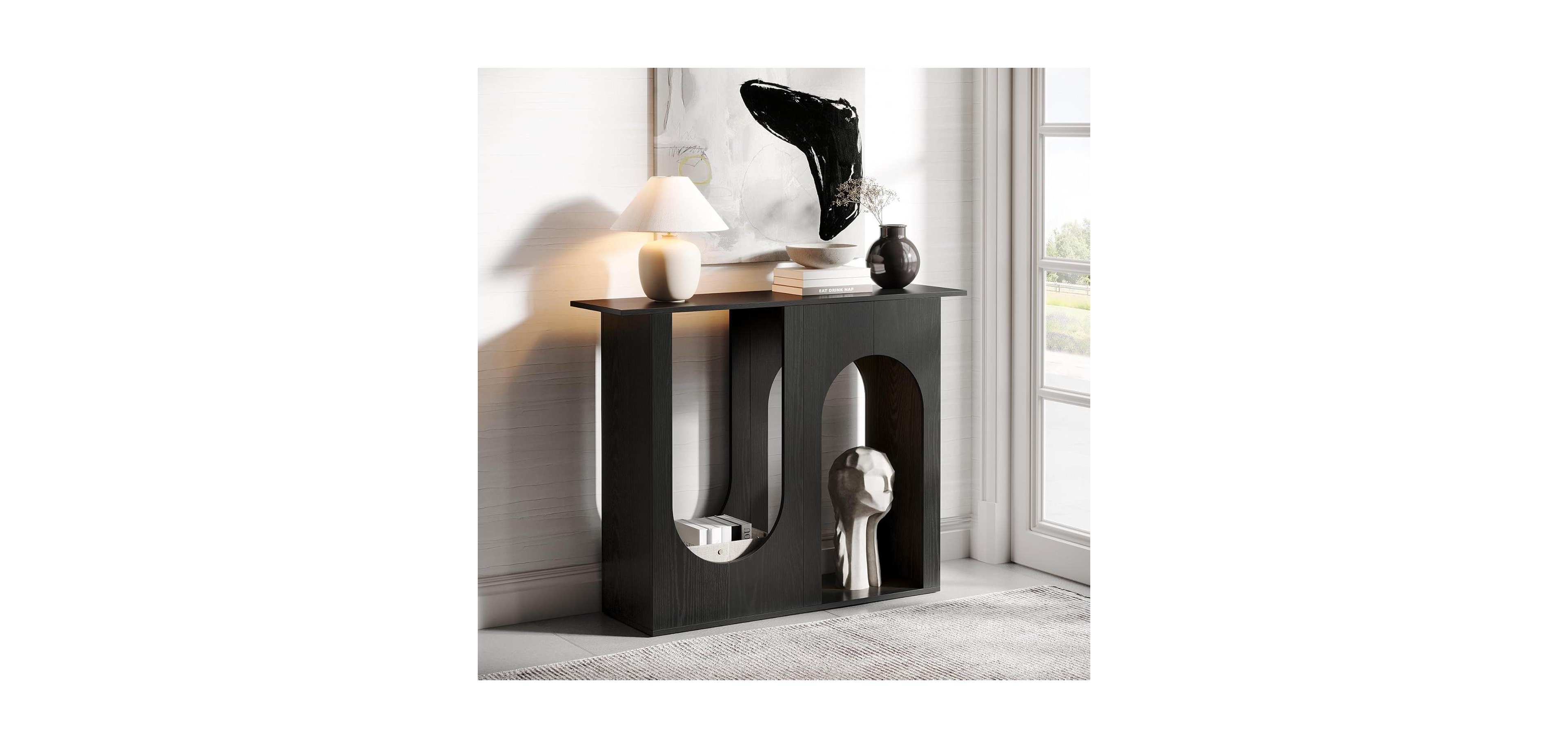 Tribesigns 39.4'' Black Console Table, Narrow Sofa Table Behind The Couch with Arched Design