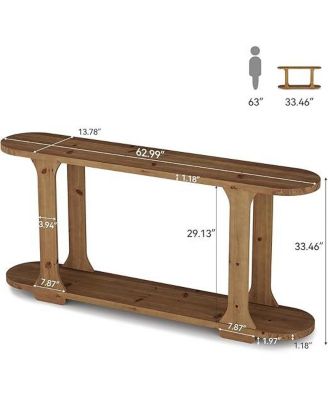 63 Inch Solid Wood Console Table, Farmhouse Couch Table Behind Sofa with 2-Tier Shelf for Hallway, Foyer, Entrance
