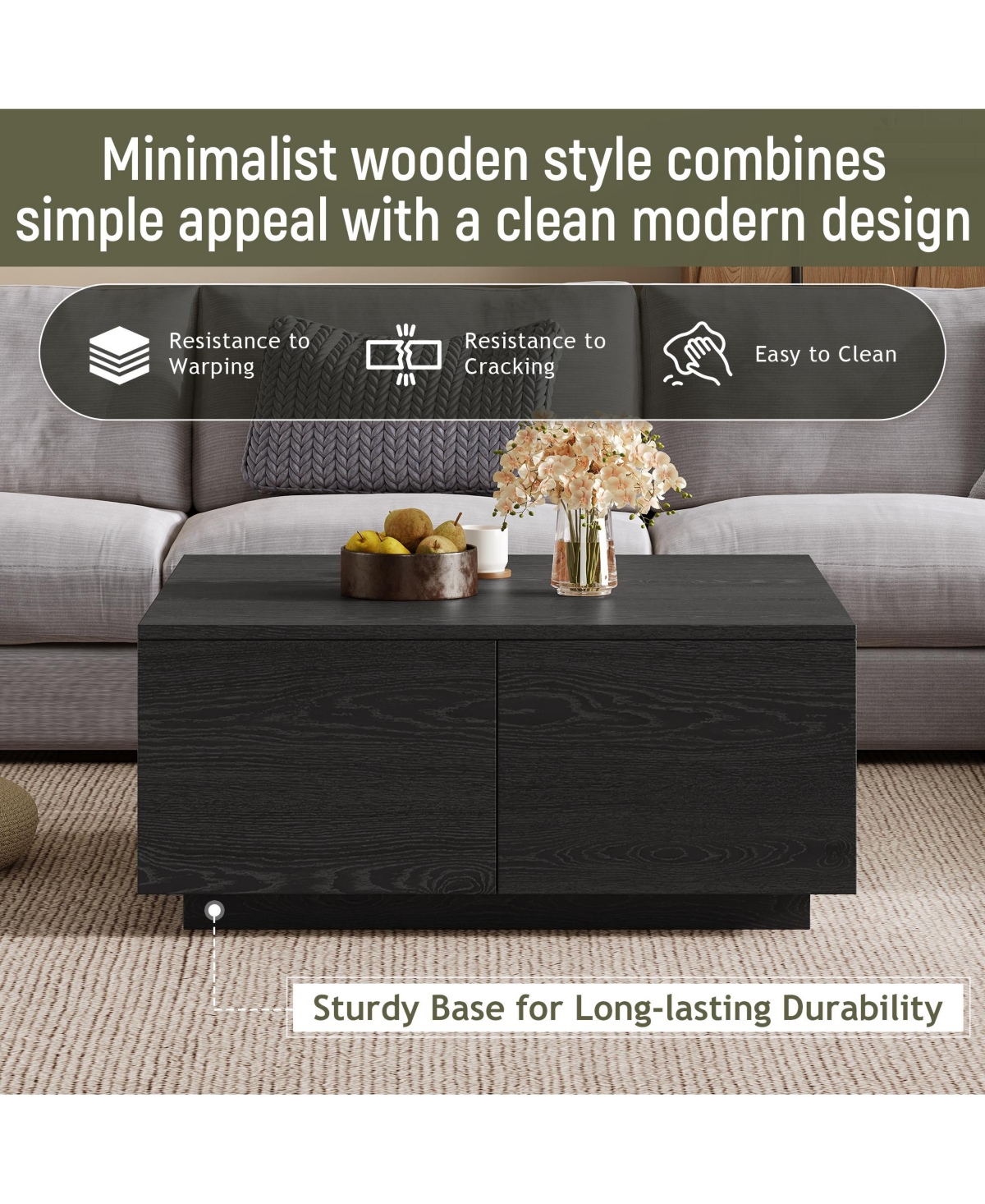 Lovmor 33.25" Square Coffee Table with 4 Drawers