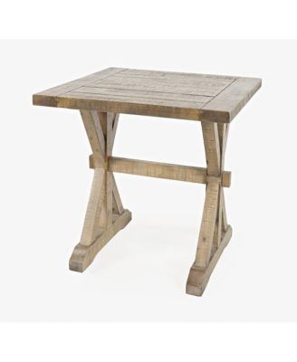 Carlyle Crossing Modern Rustic Distressed Solid Wood End Table with Trestle