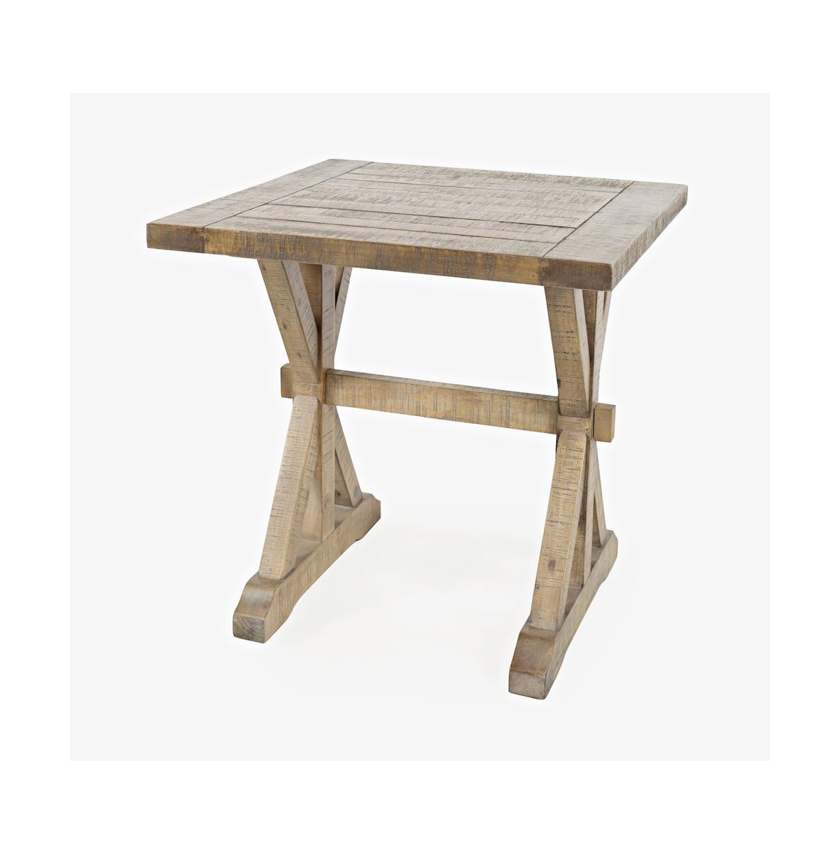Jofran Carlyle Crossing Modern Rustic Distressed Solid Wood End Table with Trestle