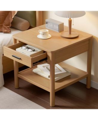 Wood Side Table with Storage - Light Luxury