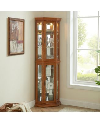 Lighted Corner Curio Cabinet - Glass Display Shelf - OAK