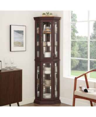 Streamdale Lighted Corner Glass Curio Cabinet Cherry Finish
