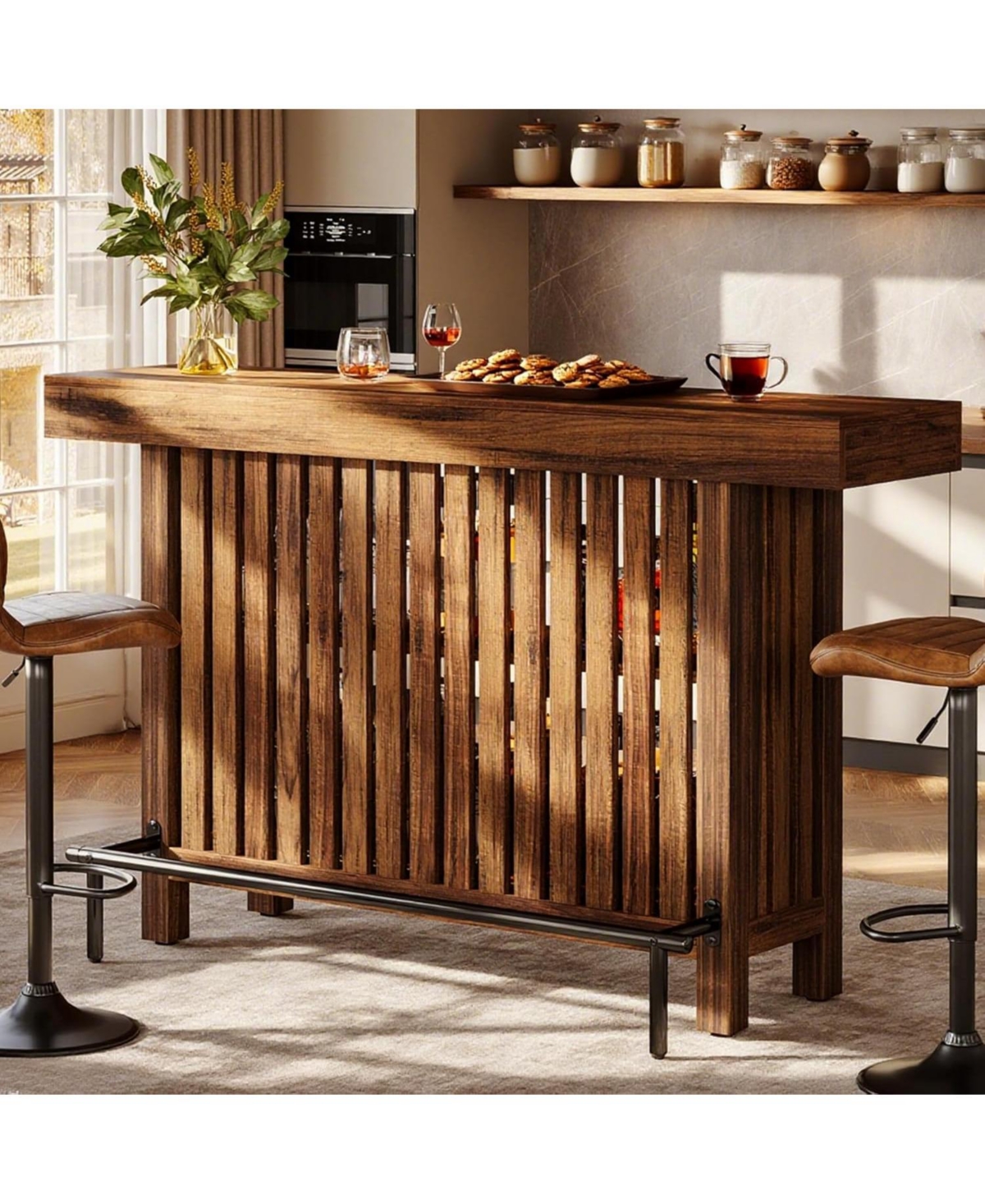 Tribesigns 63-Inch Large Home Bar Unit, Modern 2-Tier Table with Footrest, Corner Mini Coffee Cabinet for Kitchen Pub, Dining Room, Livin