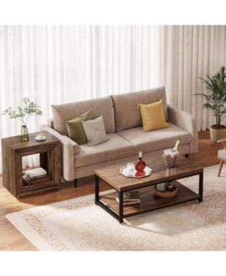 Rustic Wood End Table, Industrial Sofa Side Table for Living Room