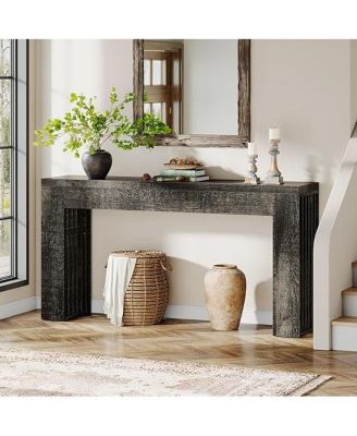 59-Inch Long Wooden Console Sofa Table Behind The Couch with Vertical Slat Legs for Entrance