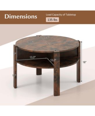 29.5'' 2-Tier Round Coffee Table w/ Storage 4 Shelves Faux Wooden Top