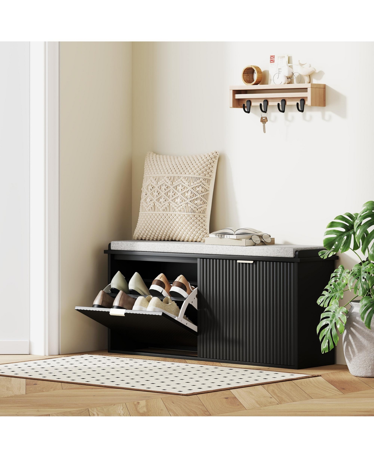 Homcom Shoe Bench with Padded Seat and Flip-Drawer for 8 Pairs